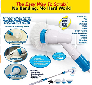 Kitchen, Bathroom Tile Floor Cleaning Scrubber With 3 Brushes & Long Extension Handle(White & Blue)