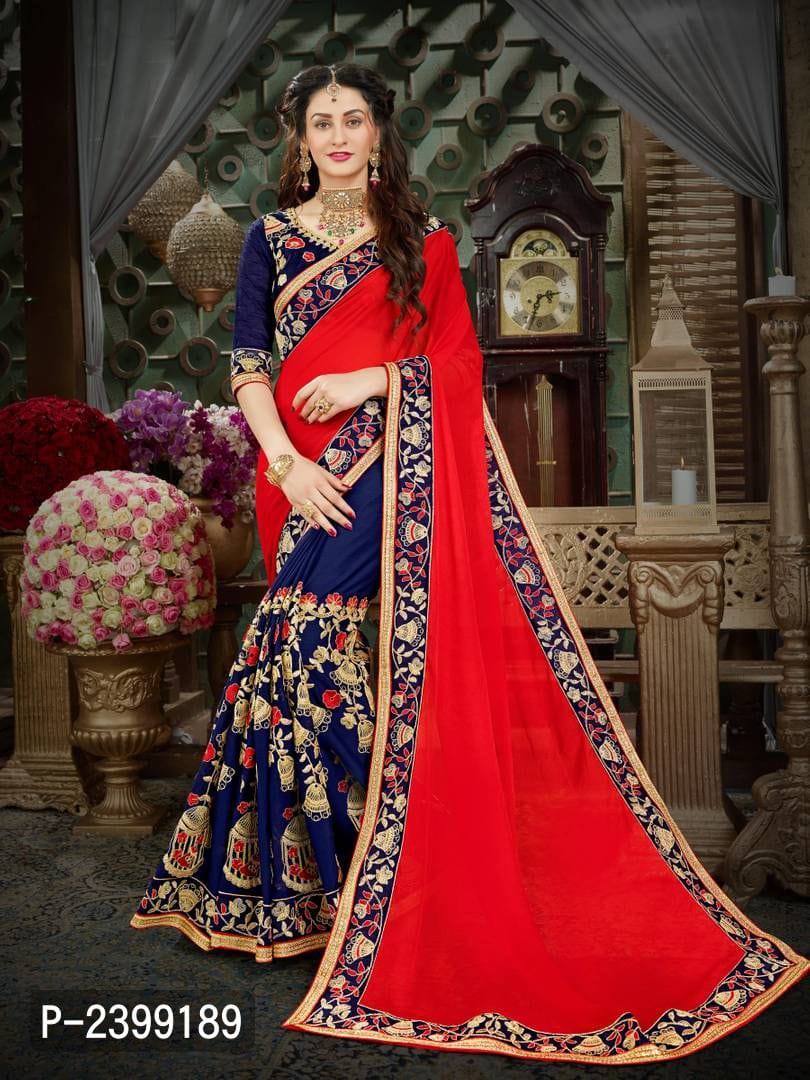 Georgette Saree in Red and Blue