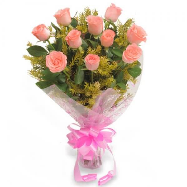 10 Baby Pink Roses Bunch